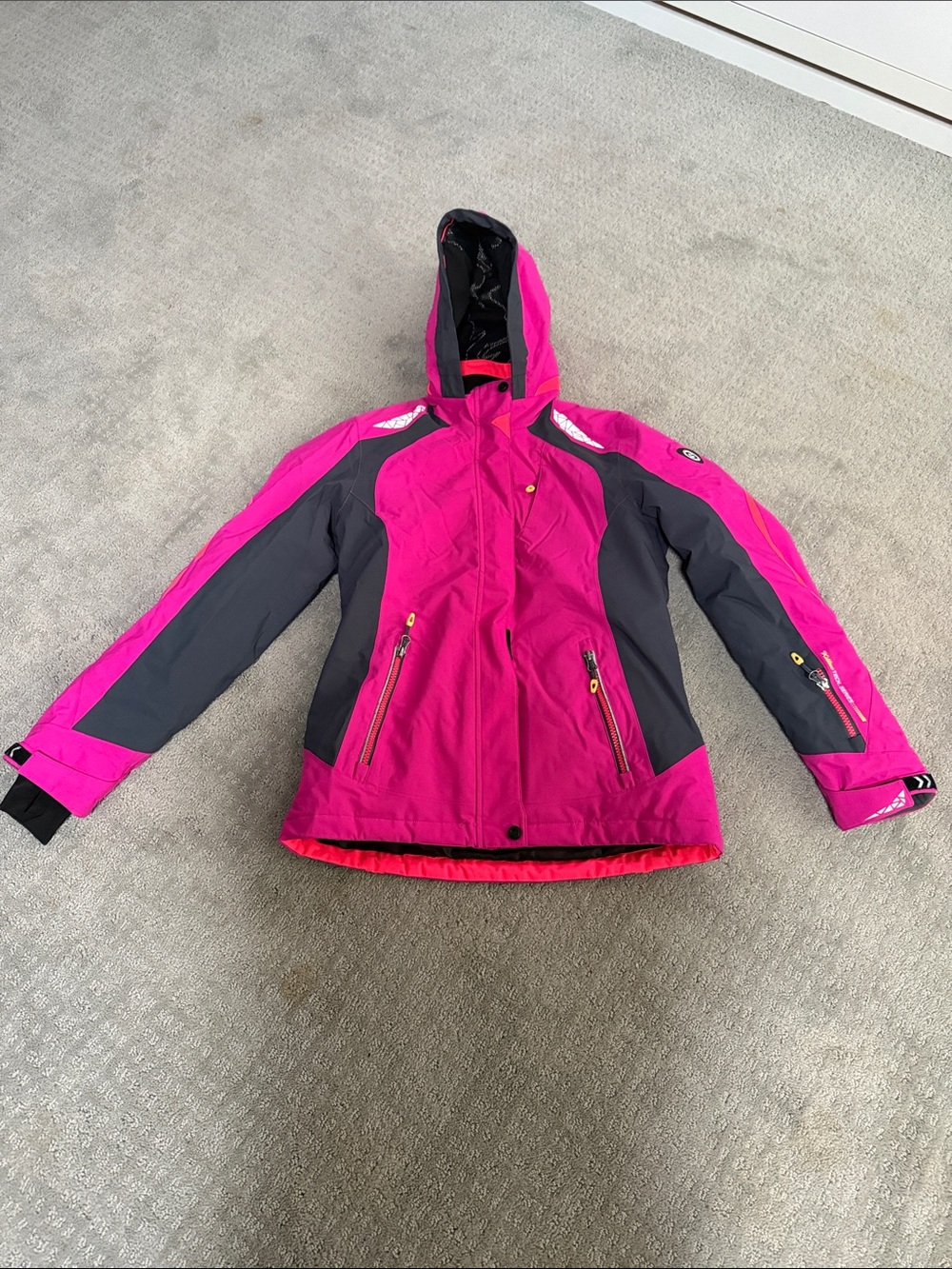 Girls' Hot Pink and Gray Ski Jacket with Hood